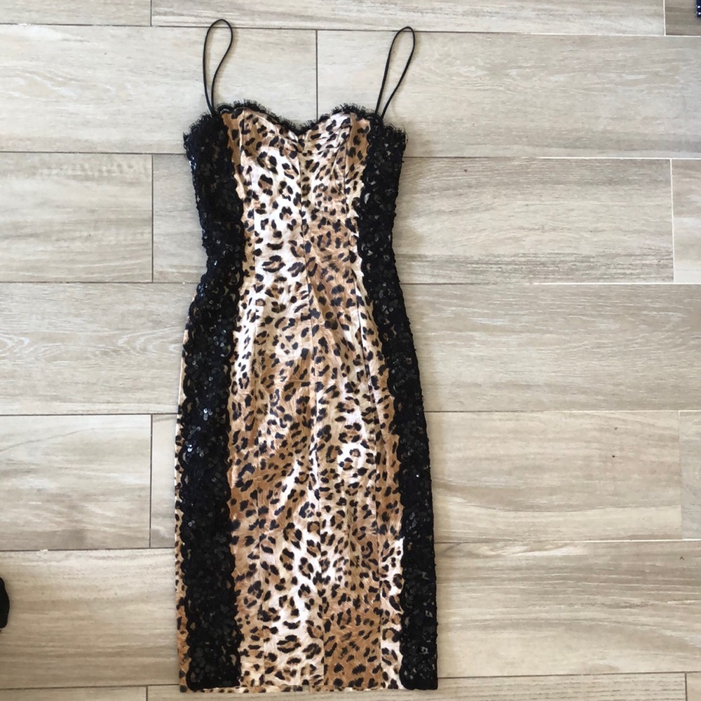 Silk leopard and lace cocktail dress